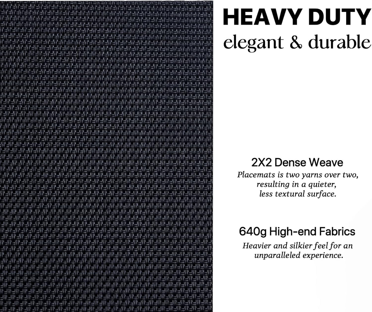 LEXMORE PlaceMats Set of 12 Vinyl/Plastic Woven Place Mats for Kitchen Table Indoor/Outdoor Washable PlaceMat Wipeable Dining Table Mats(Black)