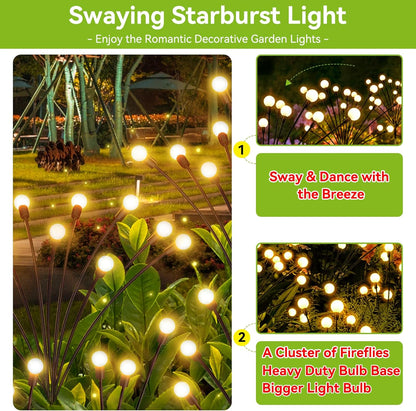 Solar Garden Lights Outdoor Waterproof, 4 Pack 32 LED Swaying Light Firefly Light Outdoor Decor Lights for Garden Gifts for Pathway Party Christmas Decoration, Warm White