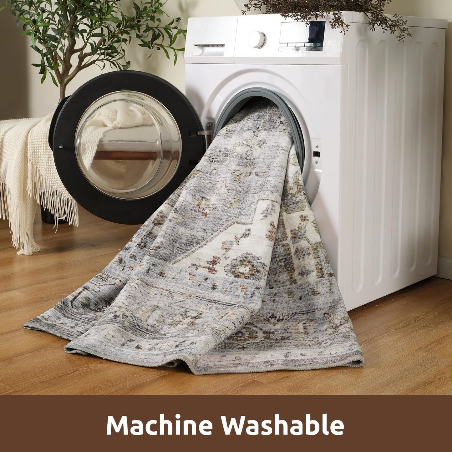 AMOAMI-Area Rug 5X7 Rugs for Living Room-Vintage Soft Grey Rugs for Bedroom-Non Slip Carpet-Machine Washable Rug for Dining Room Living Room Bedroom Office Under Table