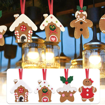 Skylety 8 Pieces 3D Christmas Tree Ornaments Set Felt Santa Snowman Candy Cane Ornament, Stocking, Gnome Decoration(Gingerbread)