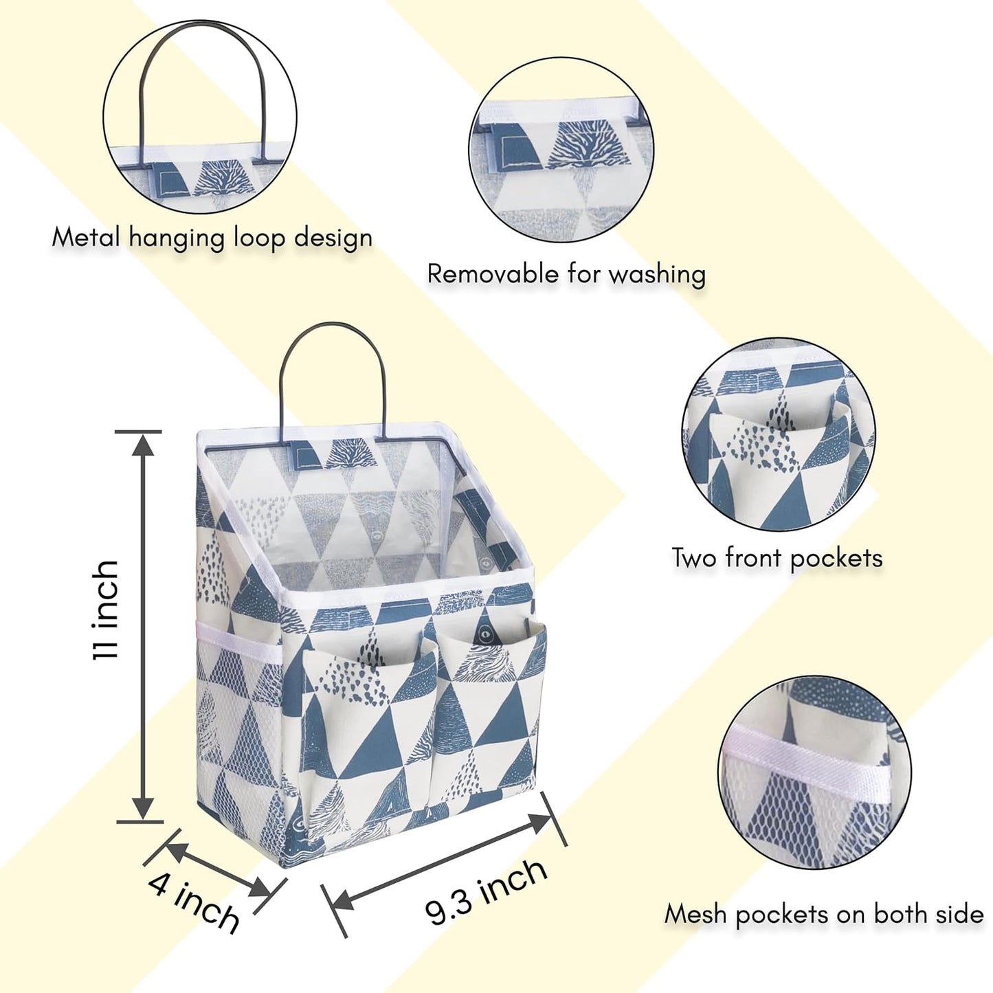 2pcs Small Wall Hanging Organizer Bag, Linen Fabric Door Hanging Storage Basket with Pockets, Waterproof Bin for Kitchen, Bedroom, Office, RV Camper (Triangle)