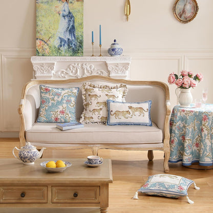 patdrea Designer Throw Pillow Covers for Couch,Vintage French Linen Pillows Cover with Cheetah Pattern and Luxury Pendant,Fall Farmhouse Decorative Pillowcases for Bed Living Room Outdoor Set of 4