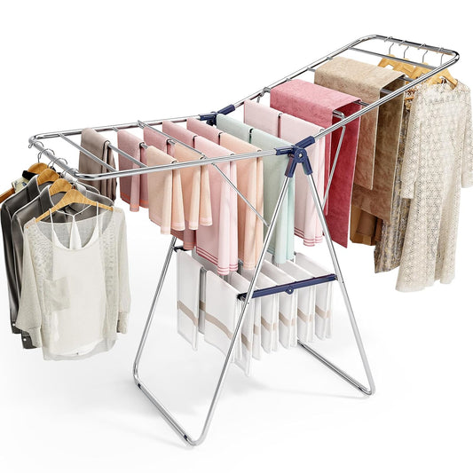 APEXCHASER Clothes Drying Rack, Drying Rack Clothing with Height-Adjustable, Foldable Gullwings Laundry Drying Rack, Indoor Outdoor Use, No Assembly