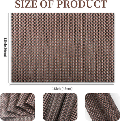 Vinyl Plastic Placemats Set of 6 Washable Heat Resistant Non-Slip Elegant Indoor Outdoor Kitchen Dining PVC Woven Table Place Mats (Black Red Weaving)