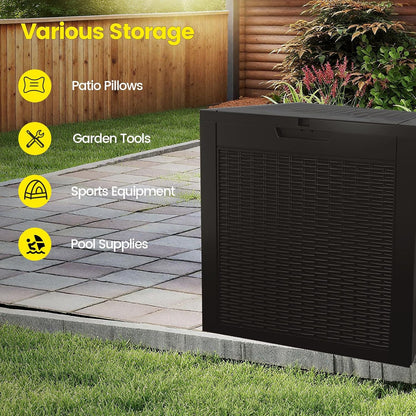 31 Gallon Outdoor Storage Box - Waterproof Resin Rattan Deck Bin for Indoor & Outdoor Use - Lockable & UV Resistant - Ideal for Package Delivery, Patio Cushions & Gardening Tools, Black