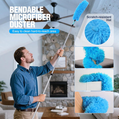 Lineslife Cobweb Duster,Washable Cleaning Duster Kit with Flexible Microfiber Duster Head, 1 * 2-in-1 Window Squeegee, and 1* Ceiling Fan Duster for Home Office Cleaning High Ceilings,Furniture,Roof