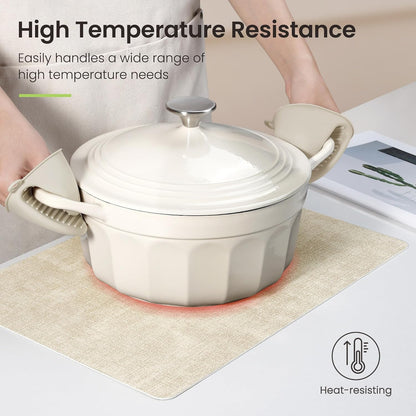 Faux Leather Dual Sided Placemats Set of 4, Square Non-Slip Heat Resistant Placemats with Coaster, Reversible wipeable Waterproof Table Mats for Kitchen, Dining, Outdoor (4, Black Beige)