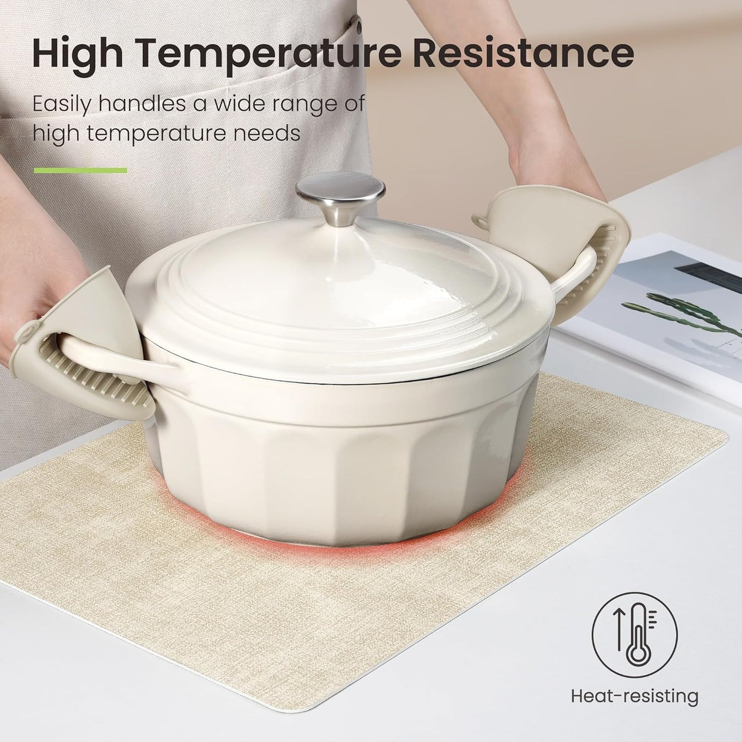 Faux Leather Dual Sided Placemats Set of 6, Square Non-Slip Heat Resistant Placemats with Coaster, Reversible Wipeable Waterproof Table Mats for Kitchen, Dining, Outdoor (6, Black Beige)