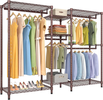 VIPEK Classic V6 Wire Garment Rack Heavy Duty Clothes Rack for Hanging Clothes, 5 Tiers Freestanding Closet Rack Large Size Metal Clothing Rack with 7 Shelves & 4 Hanging Rods, Max Load 850LBS, Bronze