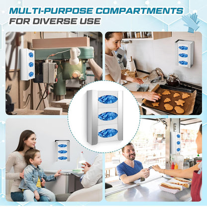 Blulu 2 Pack Glove Box Holder/Dispenser Stainless Steel Triple Wall Mounted Glove Box Organizer, 9.84"H x 14.96"W x 3.74"D