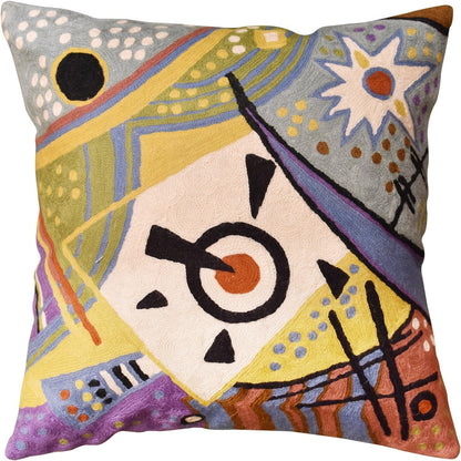 Kandinsky Modern Throw Pillow Cover - Cosmic III | Abstract Pillow | Modern Couch Pillow | Contemporary Pillows | Outdoor Pillow | Mid Century Chair Cushions | Handmade Wool Size 18x18