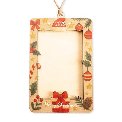 Christmas Picture Frame Ornament 2025 – Wooden Photo Holder Decoration | Family Keepsake Gift - Personalized Tree Ornament - Xmas Hanging Frame KhunganhCRM