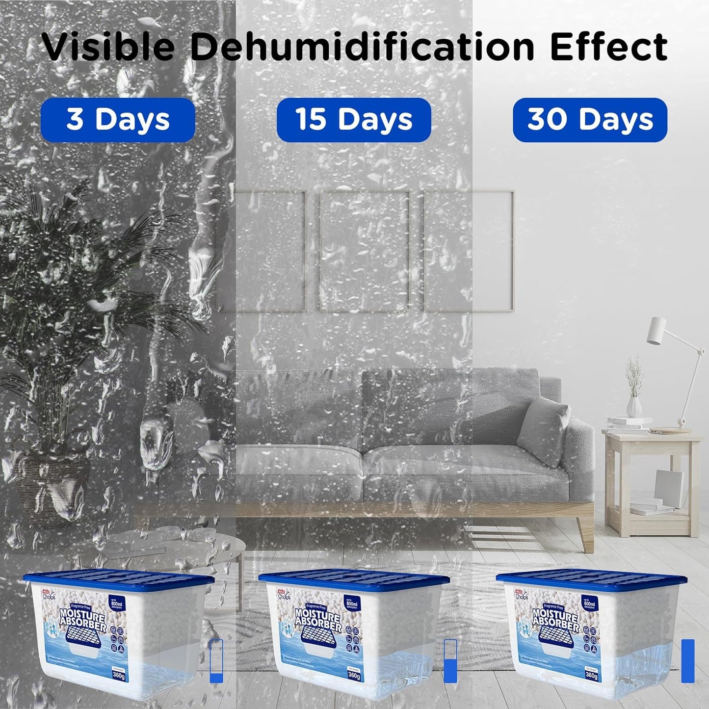 W&E Choice Moisture Absorbers, Fragrance-Free Dehumidifier Boxes for Home, Bathroom, Closet, RV & Car, 3 Pack 12.7 OZ