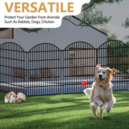 10 Panels Decorative Garden Metal Fence, 48in (H) x 24ft (L) No Dig Dog Fencing for Outdoor Yard, Rustproof Animal Ground Stakes Temporary Panel Border Barrier for Patio Flower Bed Camping