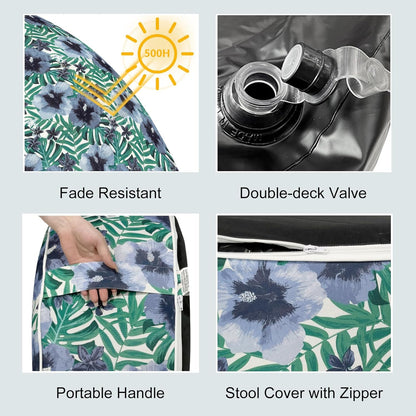 LVTXIII Indoor/Outdoor Inflatable Ottoman, D31 x H14 Inch Large Round Ottoman, All Weather Foot Rest Stool, Portable Footrest for Patio, Garden, Camping and Home - Blue Salmone Tropical