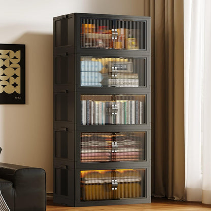 SAILUN 136Gal/543Qt Stackable Storage Bins Folding Collapsible Storage Bins with Lid, Closet Organizers and Storage, Storage Box with Door Black 26" W x 17" D x 71" H