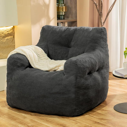 Bean Bag Chairs for Adults Ergonomic Support Reading Floor Sofa Chair with Filler Spacious (Grey) (Large)
