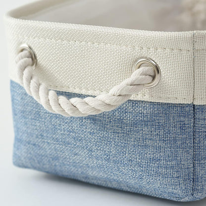 TcaFmac Storage Basket for Shelves - Small 6 Pack Fabric Storage Bins for Organizing, Collapsible Storage Cubes with Handle for Closet Cloth Toy Decorative Gift (White & Blue11.8 x 7.8 x 5.2 inch)