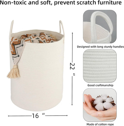 Cotton Rope Laundry Basket Hamper for Clothes Woven Storage Basket for Living Room Bedroom Boho Tall Rope Baskets for Blanket Toys Pillow Towels Baby Nursery Hamper Bin Large white