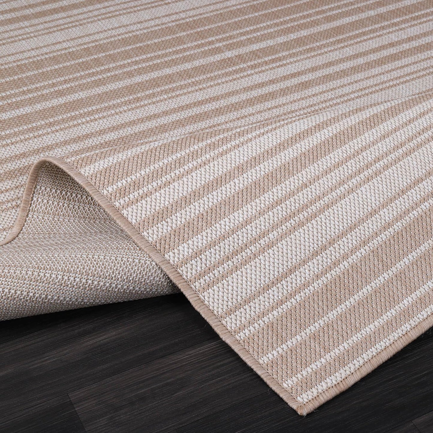 Stripe Outdoor Rug 10x14 Washable Outside Carpet for Indoor Patio Porch Waterproof Easy Cleaning Non Shedding Area Rugs Beige 10 x 14