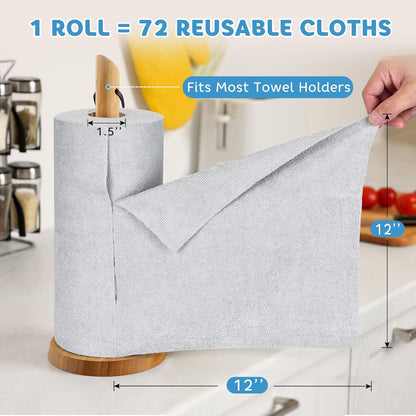 Matthew Microfiber Cleaning Cloth Roll 72Pack (12" x 12") Reusable Paper Towels&Washable Tear Away Towels,Ultra Water Absorbent Lint&Streak Free Cleaning Rags for Glass,Dishwash,Bathroom,Cars-Grey