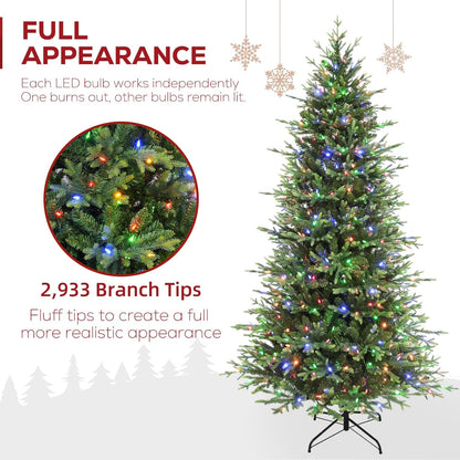 Hykolity 7.5 ft Prelit Christmas Tree, 2933 PE&PVC Realistic Branch Tips, Frasier Grande Christmas Tree with 450 Color Changing Twinkly LED Lights, Metal Stand and Hinged Branches, 10 Colors