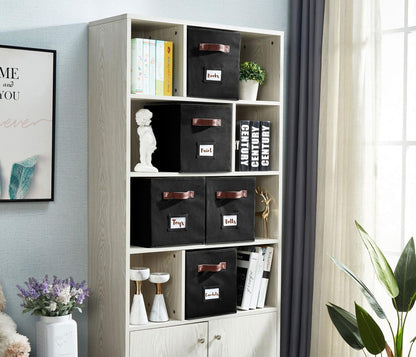 DECOMOMO Storage Cubes, 13x13x13 Storage Cube Bins with Labels, Fabric Organizer Bins (13" / 6pcs, Black)