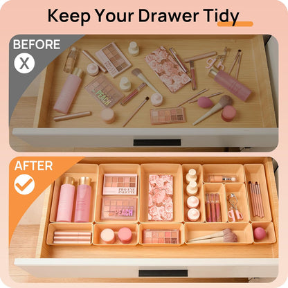 Vtopmart 25 PCS Plastic Drawer Organizers Set, 4-Size Versatile Bathroom and Vanity Drawer Organizer Trays, Storage Bins for Makeup, Bedroom, Kitchen Gadgets Utensils and Office
