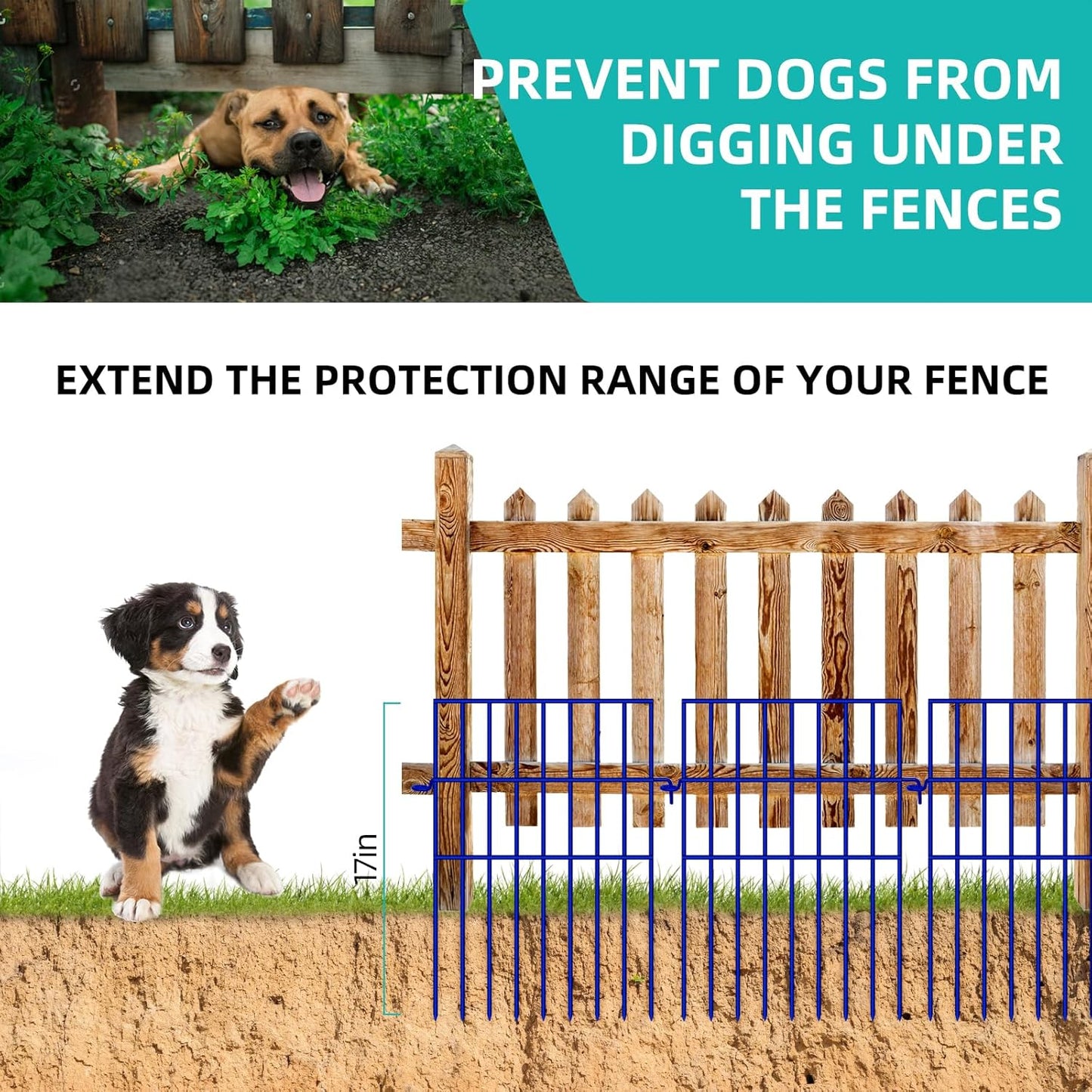 Animal Barrier Fence, 25 Panels No Dig Fences, 17in(H) X 27ft(L) Garden Fence Animal Barrier for Rabbits and Dog Under Fencing Barrier, Rustproof Metal Fences Border for Outdoor, Yard, Patio