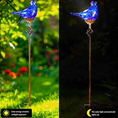 Decorative Solar Lights, Outdoor Solar Bird Stake Lights, Hand Blown Glass Decorative Garden Pathway Lights Outdoor Waterproof Glass Stakes (Dark Blue)
