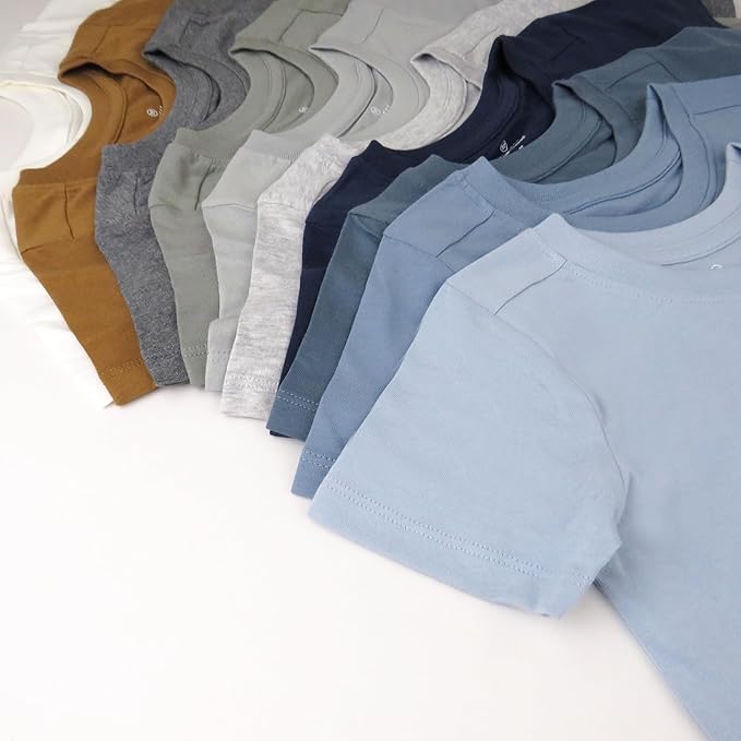 HonestBaby 10-Pack Short Sleeve T-shirts 100% Organic Cotton Baby, Toddler, Little Kids, Boys, Girls, Unisex