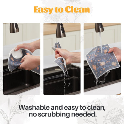 JOYMOOP 12 Pack Decorate Cleaning Cloth (Simple Floral of Decorative Series), Reusable Absorbent Dish Towels, Non-Scratch Washable Rags for Cookware, Kitchen and Household Cleaning - 6.7×7.9 inch