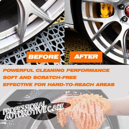 Raeyuan Car Wash Mitt Microfiber 3 Pack Scratch Proof & Lint-Free Wash Mitt for Cars, SUVs, Trucks - Large 9.06"x5.91", Orange,Green & Blue (All-Purpose Car Cleaning) (1, Orange,Blue,Green, Large)