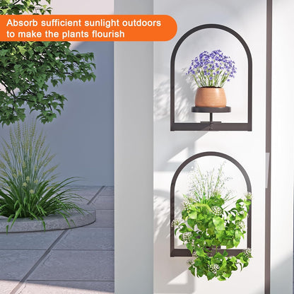 Wall Plant Holder, Wall Planter for Indoor Plants, Window Plant shelves for Multiple Plants Indoor Outdoor, Framed Plant Holder for Home Decor (2 Pack)
