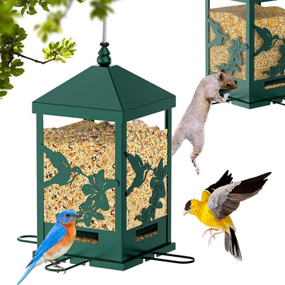 Squirrel Proof Bird Feeders for Outdoors, 6LBS Extra Large Capacity Hanging Metal Bird Feeder with Weight-Activated Perches, Wild Bird Feeders for Outside Finch, Cardinal, Blue Jay