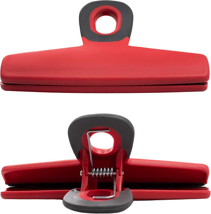 COOK WITH COLOR Wide Heavy Duty Chip Clips, Large Bag Clips for Food Storage, Pack of 4, Red