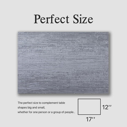 Placemats Set of 6 - Easy Clean Woven Vinyl Placemat for Dining Table, Indoor/Outdoor Place Mats, Washable PVC Table Mats（Gray）