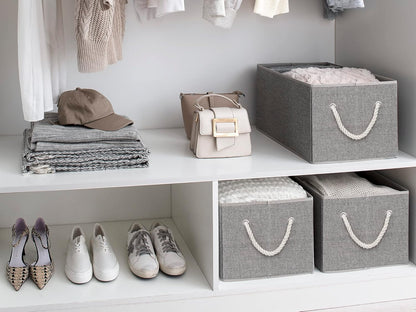 StorageWorks Storage Baskets for Shelves, Foldable Fabric Closet Storage Bins with Handles, Fabric Storage Bins Clothes Organizer, Gray, 3-Pack, Extra Large