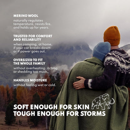 Woolly Mammoth Woolen Company Merino Wool Blanket - 66" x 90", 4 lb Orange - Heavyweight Insulated & Breathable Outdoor Throw Blanket for Camping, Hiking & Emergency Use