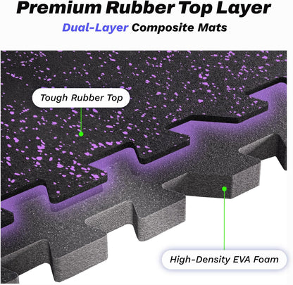 AIRHOP 0.56in Thick 24 Sq Ft Exercise Equipment Mats, 6 Tiles Upgraded Rubber Top with High Density EVA Foam, Large Interlocking Puzzle Gym Flooring for Home Gym, Heavy Weight Workout, 24 x 24in