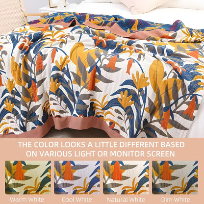 Boho Throw Blanket for Bed - 100% Pure Cotton Ultra Soft Rustic Quilt - Farmhouse Decor Bed Blankets, All Season Rustic Throw for Sofa Couch Chair(60"×80", Floral Sea)