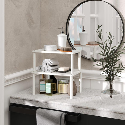 Cabinet Organizer Shelf(Set of 2),Kitchen Counter Shelves,Bamboo Spice Rack Countertop and Cabinet,Stackable Expandable,Medium,(White)