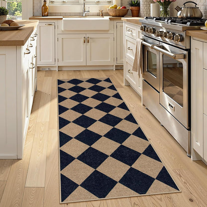 Lahome Checkered Easy Jute Runner Rug, 2x6 Kitchen Mats for Floor Washable Entryway Runner, Checkerboard Black Indoor Outdoor Carpet for Hallway 6ft Entry Laundry