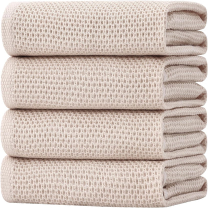 Homaxy 100% Cotton Oversized Waffle Weave Kitchen Dish Towels, Ultra Soft Absorbent Quick Drying Cleaning Towel, 20 x 28 Inches, 4-Pack, Beige