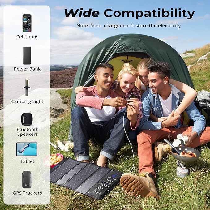 BigBlue 28W Solar Panel Charger with Dual USB-C and USB-A, Portable Solar Phone Charger for Camping, Hiking, Backpacking, Emergency Solar Charger for iPhone, iPad, Samsung Galaxy, Power Bank, GPS etc