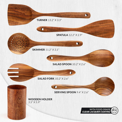 Wooden Utensils Set in Teak - Kitchen Essentials by Zulay Kitchen