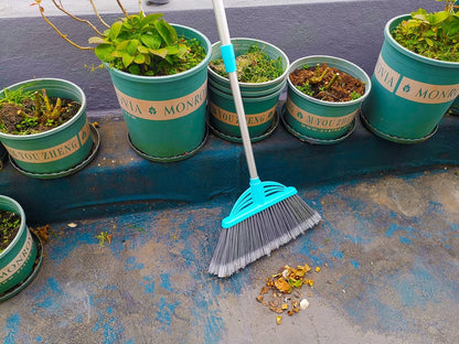 Three-Section Telescopic Aluminum Alloy Rod Long-Handled Broom for Housekeeping Garden Camping Outdoor&Indoor, 2 PCS Light Blue