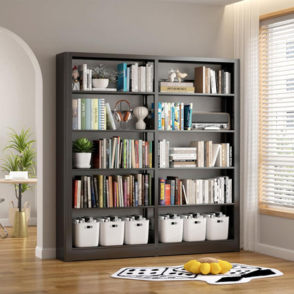 5-Tier Industrial Bookshelf, Black Bookcases and Bookshelves,Tall Metal Bookshelf Storage Organizer,Freestanding Book Shelf for Living Room,Home Office (Black, Shelf-2)