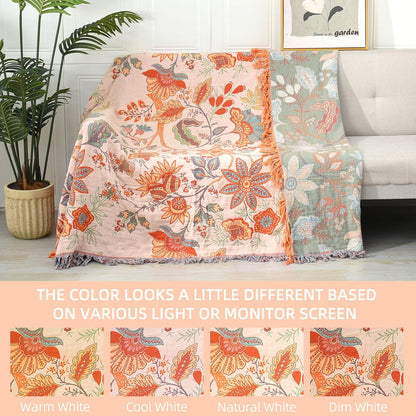 Boho Throw Blanket for Bed - 100% Pure Cotton Ultra Soft Rustic Quilt - Farmhouse Decor Bed Blankets, All Season Rustic Throw for Sofa Couch Chair(60''×80'', Floral)