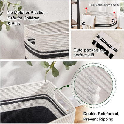 OIAHOMY 91L Laundry Hamper, XXXLarge Laundry Basket, Collapsible Cotton Rope Basket,Woven Storage Basket for Blankets,Clothes,Pillows-16x15x24-Black&white